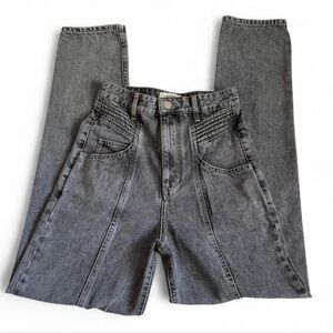 Isabel Marant Etoile Gray Stone Washed Moto High Waisted Straight Leg Jeans ✨